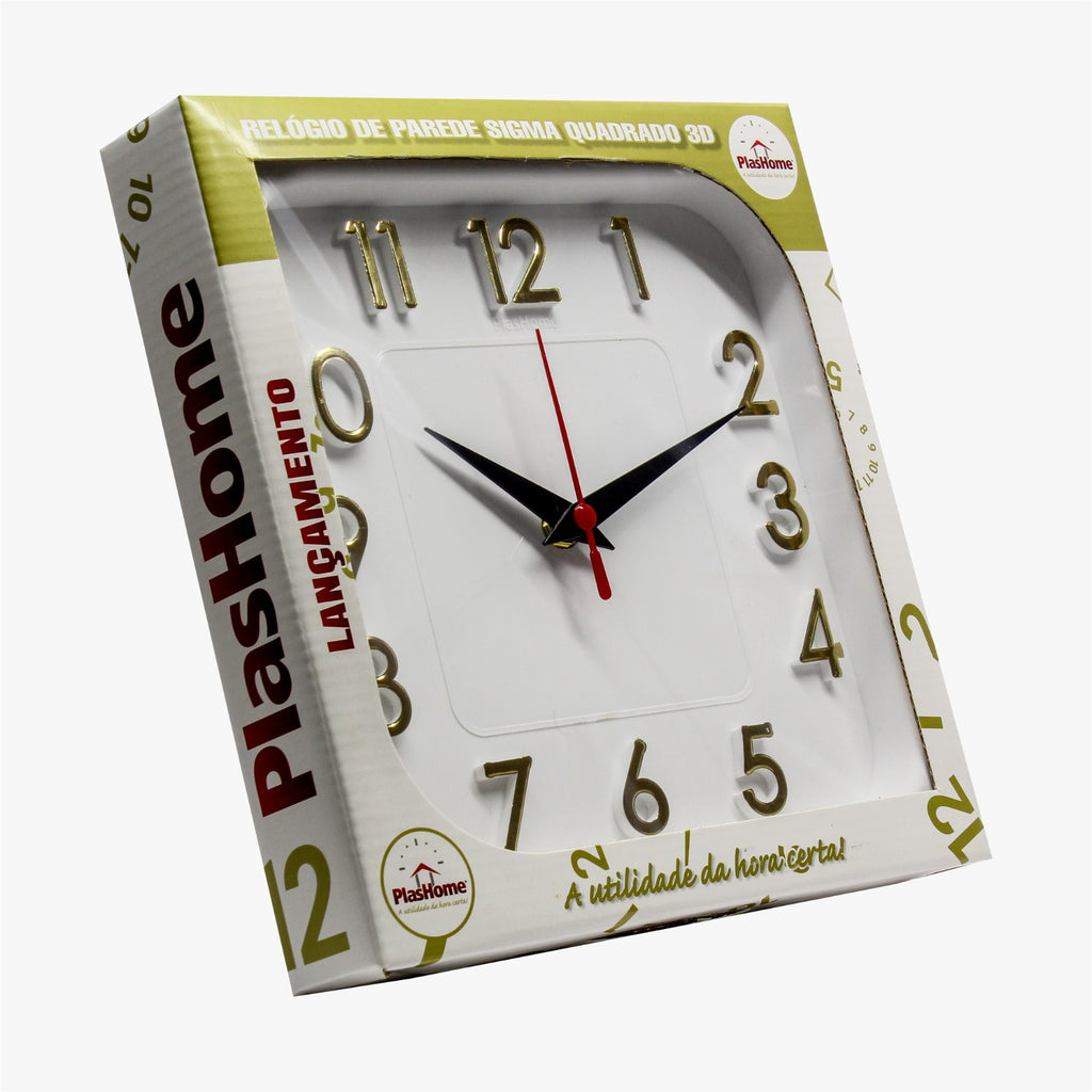 Relógio 3D Sigma Quadrado Dourado