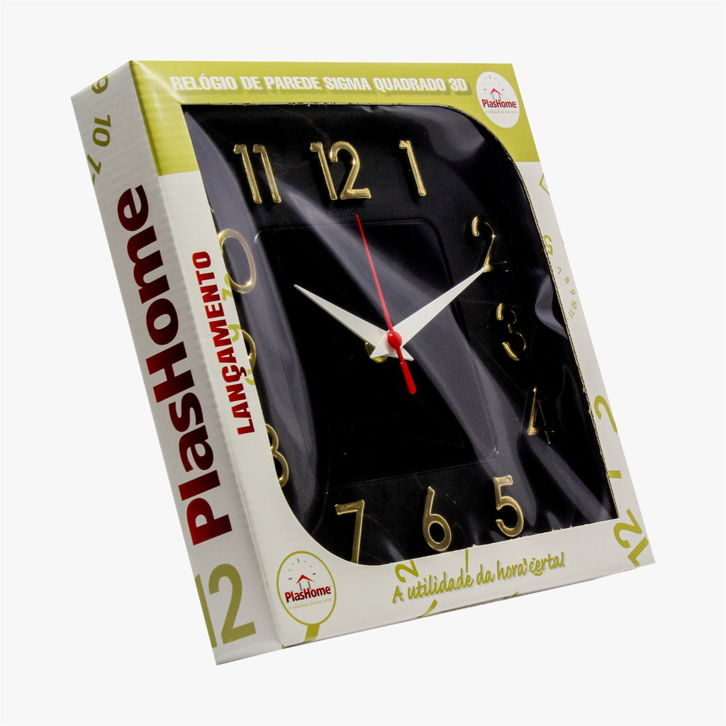 Relógio 3D Sigma Quadrado Dourado