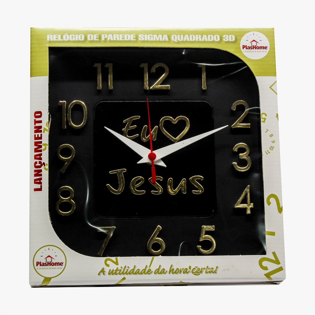 Relógio 3D Sigma Quadrado Dourado Jesus