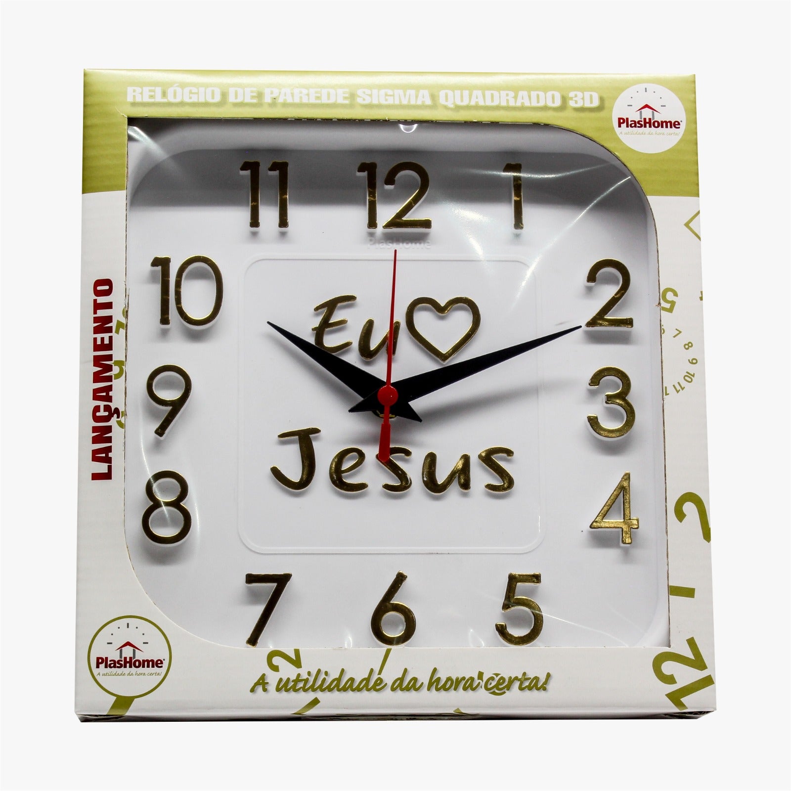 Relógio 3D Sigma Quadrado Dourado Jesus